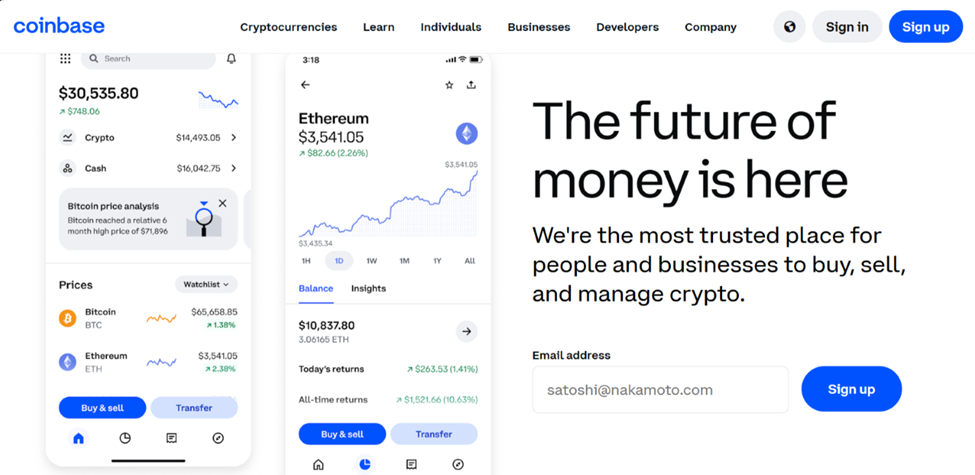 Plataforma web de Coinbase.