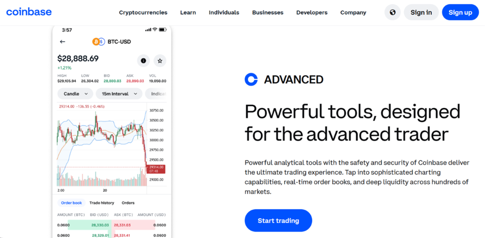 Plataforma web de coinbase.