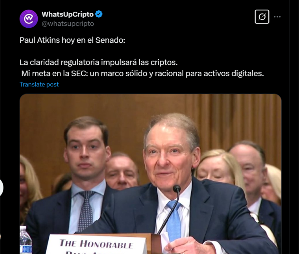 Discurso de Paul Atkins en el Senado (2025).