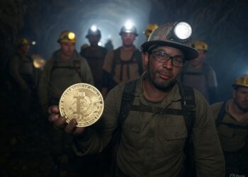 Mineros de bitcoin trabajando en una cueva minera.