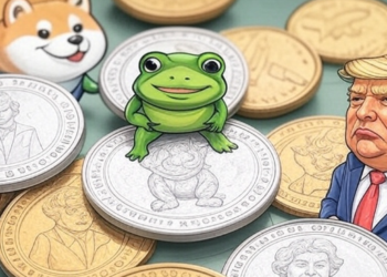 Tres caricaturas encima de monedas doradas y plateadas.