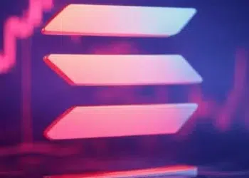 El logo de la criptomoneda Solana en color rosa.