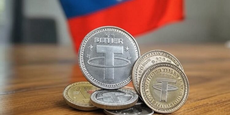 Una imagen creada por la inteligencia artificial Grok de una bandera de Venezuela y monedas de USDT.