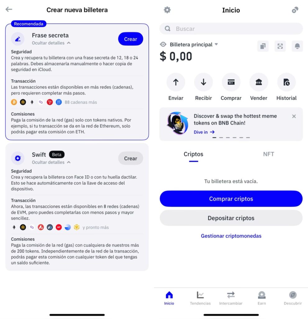 Captura de la aplicación móvil de trust wallet y su portafolio