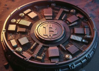 un minero de bitcoin con forma de disco, estilo cyberpunk