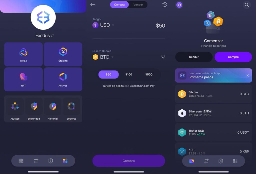 Aplicación móvil de exodus junto a sus servicios y portafolio