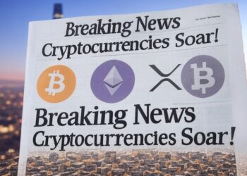 Portada de un diario con el logo de bitcoin, ether y XRP.