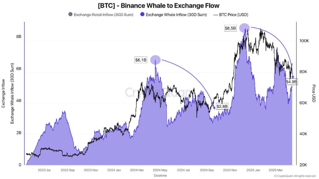 Gráfico del flujo de ballenas a Binance.