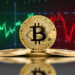 Gráfico verde y rojo con Bitcoin en el centro.
