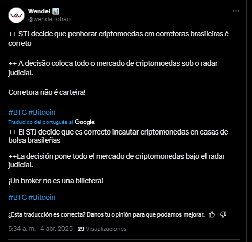 La decisión del TSJ de Brasil tomada el 3 de abril, pone a las criptos al alcance del radar del sistema judicial.