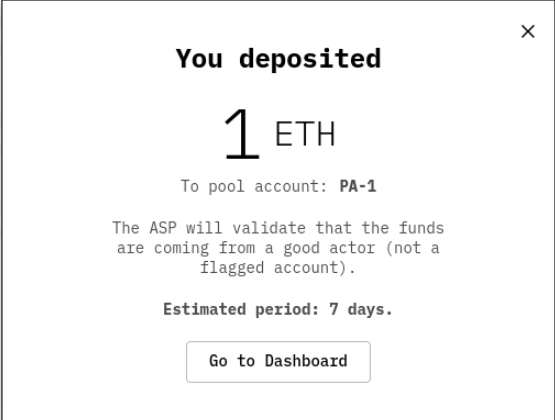 Publicación de Vitalik Buterin sobre un depósito de ETH en el protocolo Privacy Pools.