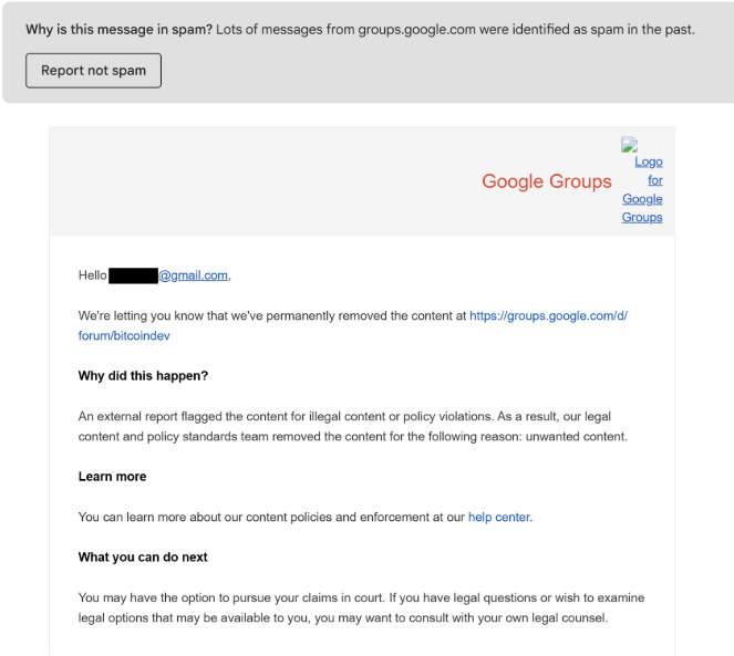 Publicación en X de Ruben Somsen sobre Google y el foro bitcoindev.