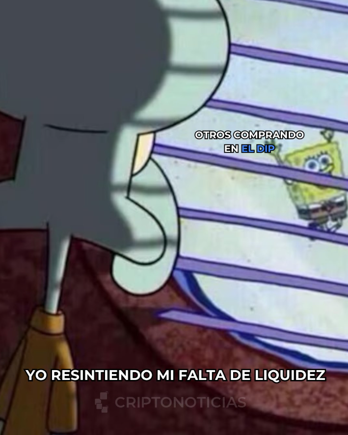 meme de Calamardo y Bob Esponja sobre comprar en el dip.
