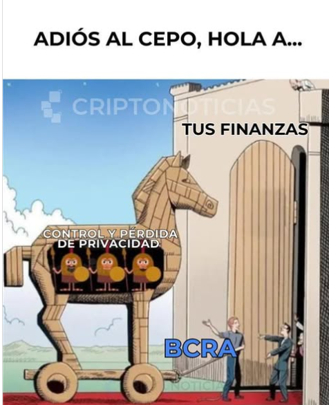 Imagen del caballo de troya sobre el fin del cepo cambiario en Argentina y la poca privacidad.