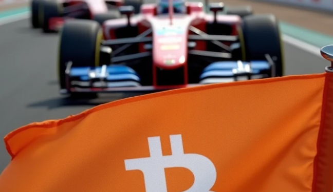 Una banderola de bitcoin en una carrera de F1.