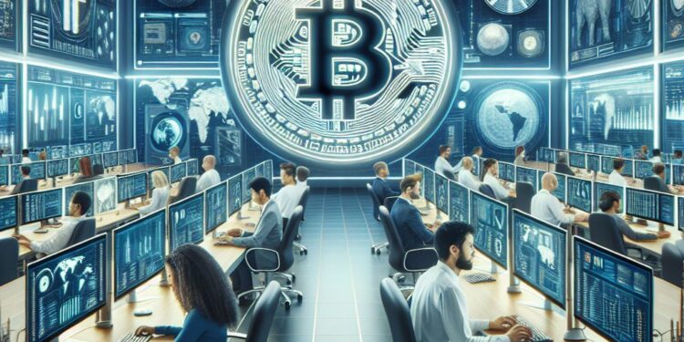 Un centro de cómputo de minería de Bitcoin con usuarios operando.