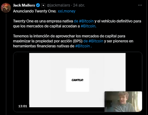 Jack Mallers habla sobre la nueva empresa de bitcoin Twenty One.