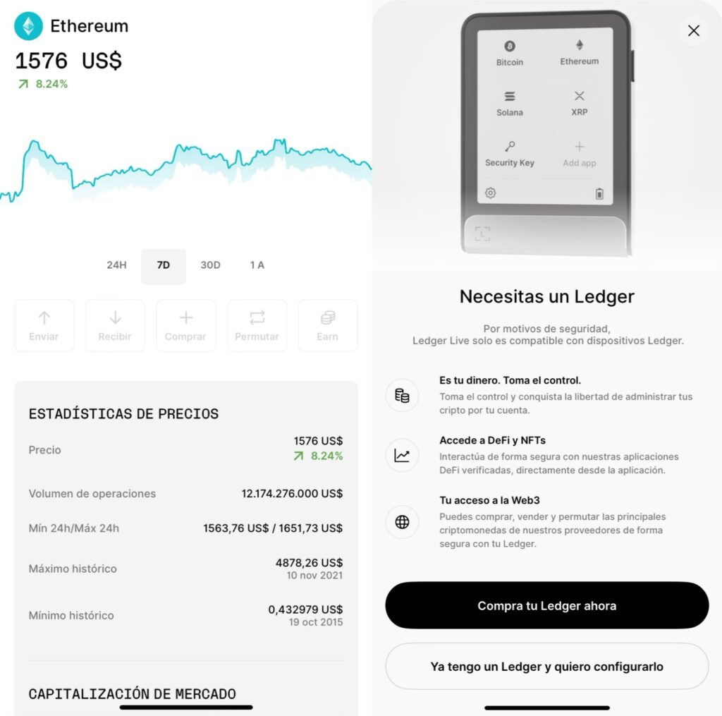 Captura aplicación móvil plataforma staking Ledger Live