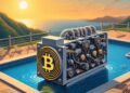 Una piscina desconectada de una generador que se parece a un ASIC de Bitcoin, estilo rene magritte