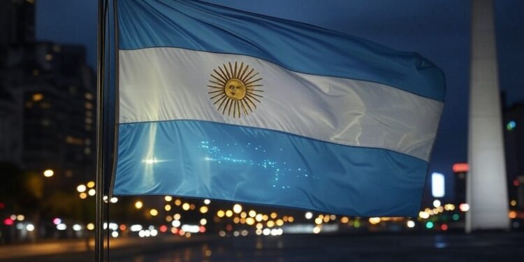 paisaje nocturno con la bandera argentina