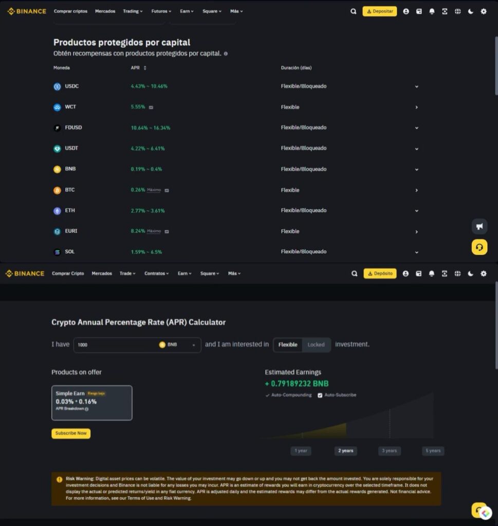 Captura página web plataforma staking Binance