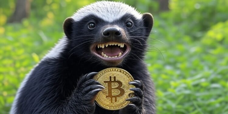tejón o honeybadger agarrando un bitcoin