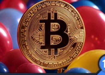 Una imagen generada por IA de bitcoin rodeado de globos de fiesta.