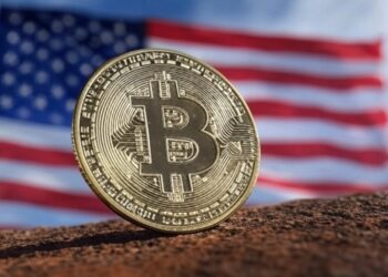 Imagen generada por la IA Grok de Bitcoin y la bandera de Estados Unidos.
