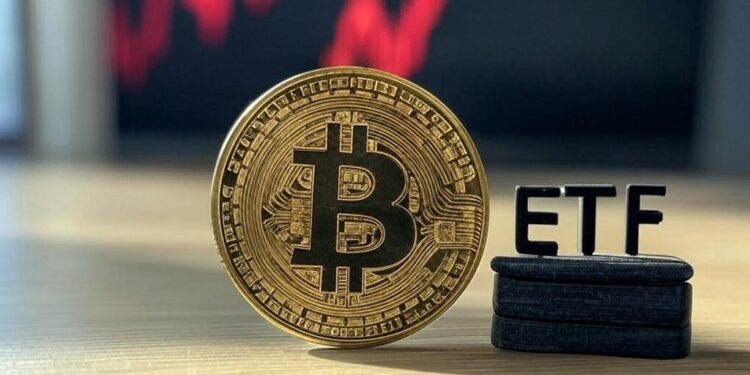 moneda de bitcoin y gráfico bursátil de fondo