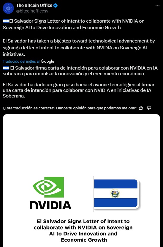 bitcoin office anuncia acuerdo entre nvidia y el salvador