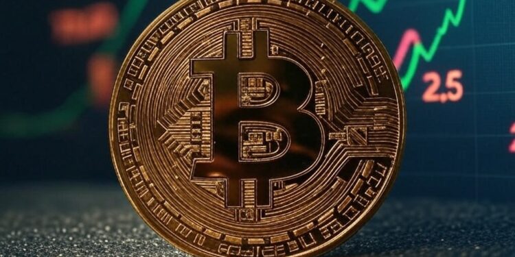 moneda de bitcoin con un gráfico de fondo.