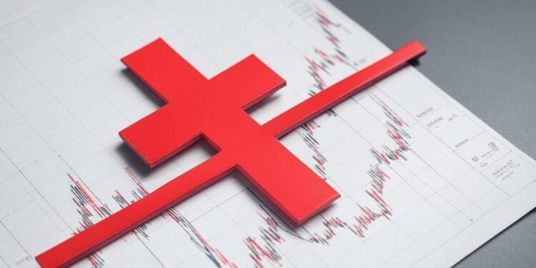 Imagen de un gráfico de precio y una cruz roja de la muerte.