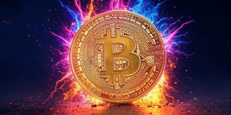 Imagen que muestra bitcoin empoderado con rayos.