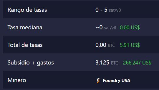 Información sobre las recompensas del bloque con solo 7 transacciones.