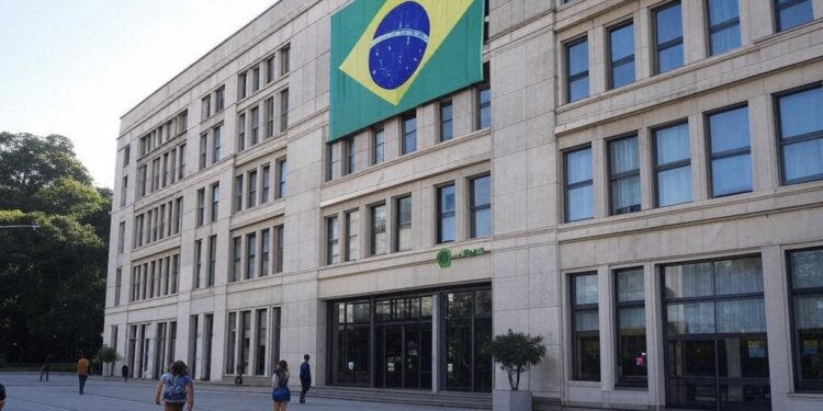 Edificio con la bandera de Brasil