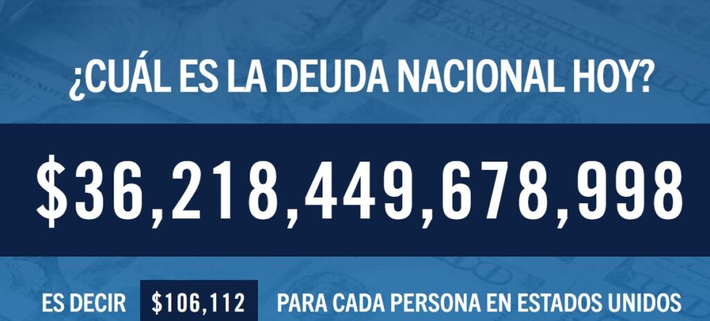 Captura de pantalla del estado actual de la deuda estadounidense.