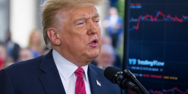 Presidente de Estados Unidos, Donald Trump, delante de un gráfico genérico.