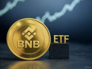 Moneda dorada de BNB con las letras ETF al lado.