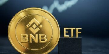 Moneda dorada de BNB con las letras ETF al lado.