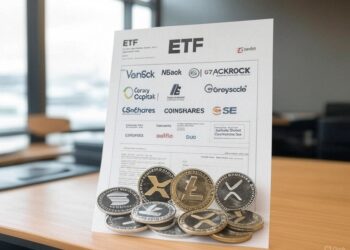 listado de empresas que solicitaron ETF, acompañados de unas monedas.