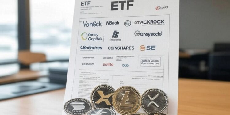 listado de empresas que solicitaron ETF, acompañados de unas monedas.