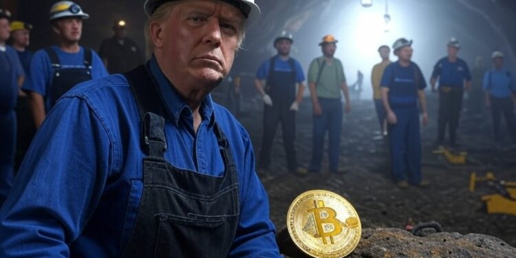 Donald Trump en una cueva minera de Bitcoin.