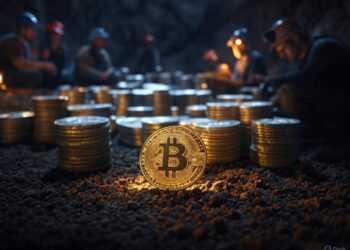 monedas de BTC en una cueva minera.