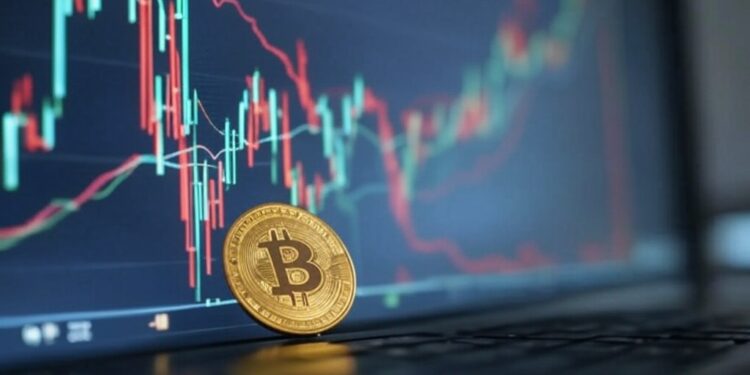 moneda de bitcoin con un gráfico de fondo.