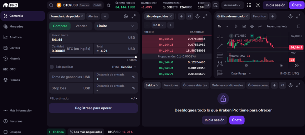 Página web oficial de Kraken Pro.