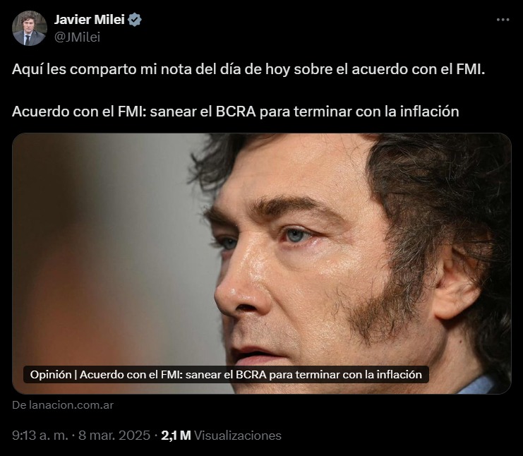 milei opina sobre el nuevo acuerdo entre argentina y el fmi