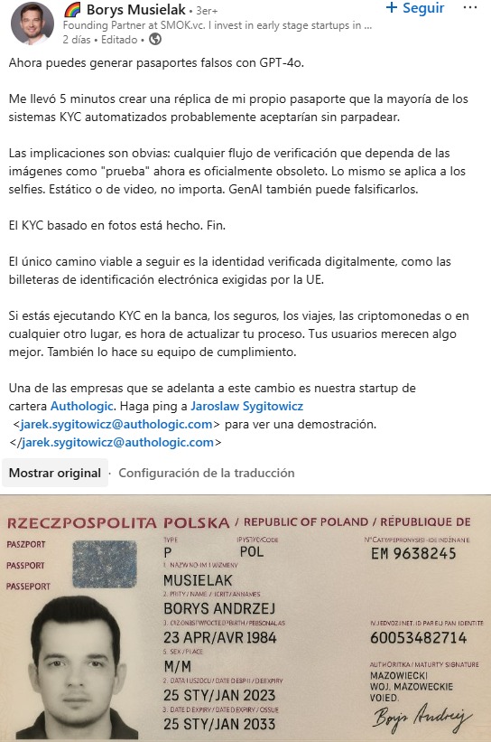 emprendedor crea pasaporte falso usando IA