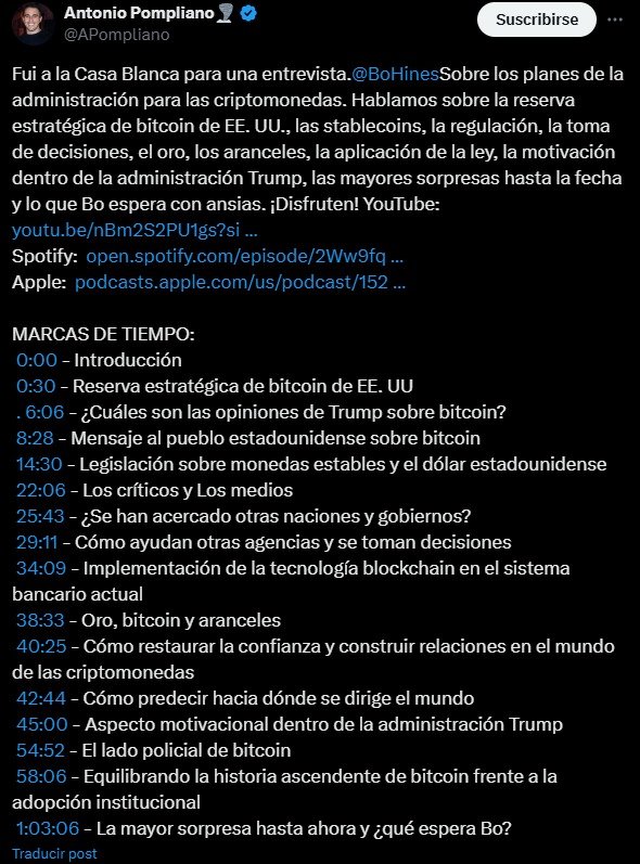 Pompiano detalla la entrevista que hizo a Hines