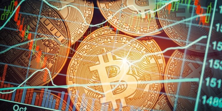 moneda de bitcoin y gráficos de precios.