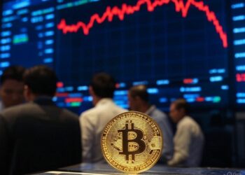 Gráfico de una moneda de bitcoin con un gráfico de fondo.